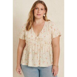 Arula Floral Peplum Top Boho Chic Vintage Style Size L Short Sleeve Flowy